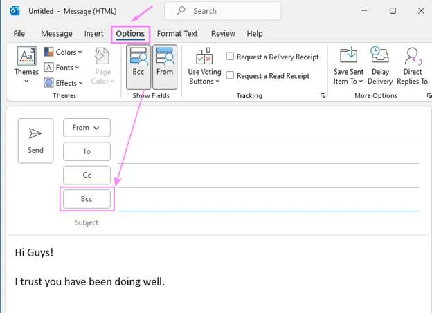 Add your addresses in the BCC section and send the email.
