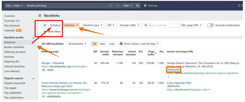 Ahrefs do follow no follow backlinks