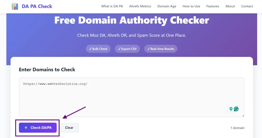 Click check button in the DAPAcheck.io