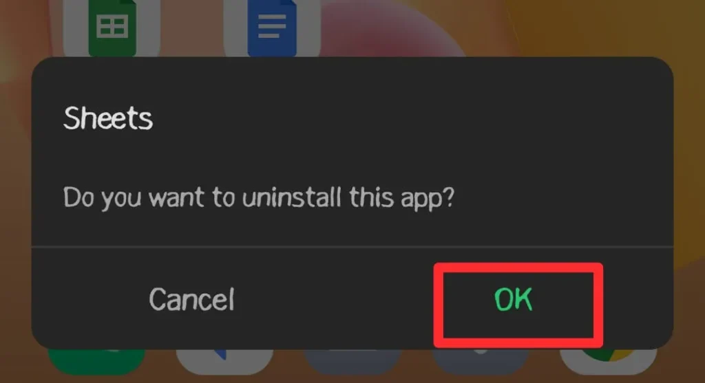 Confirm the deletion by tapping OK