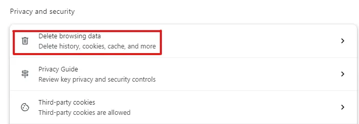 Delete browsing data