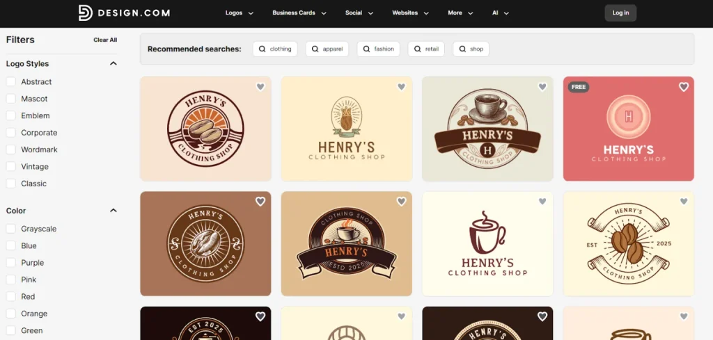 Logos made with Design.com for Henry’s Clothing Shop