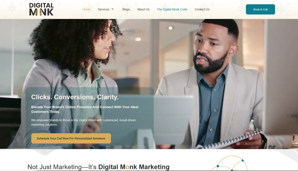 Homepage of Digital Monk Marketing website
