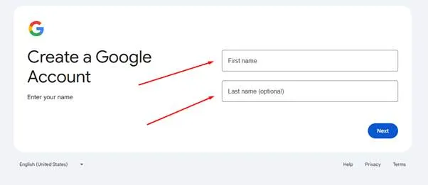 Enter your first and last names