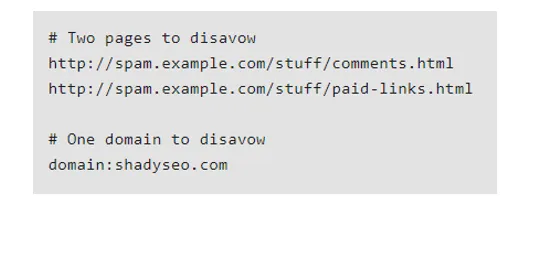 Example of Disavow links