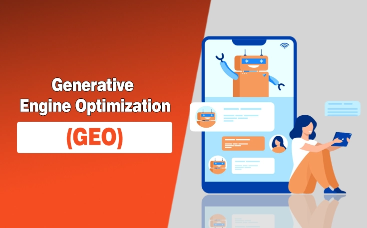 Illustration of Generative Engine Optimization (GEO) showing an AI chatbot on a smartphone to represent ranking websites on ChatGPT and AI search engines.