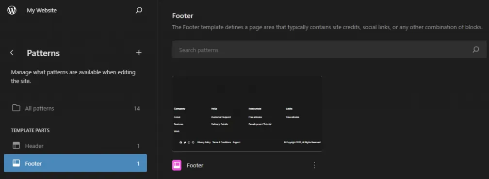 Go to Patterns > Footer