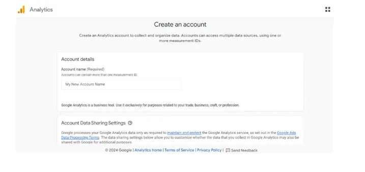 Google Analytics Account - A screen shot of creating Google Analytics account