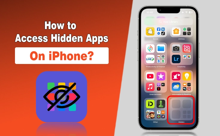 iPhone displaying the Hidden Apps folder in the App Library on with Face ID authentication to access hidden apps.