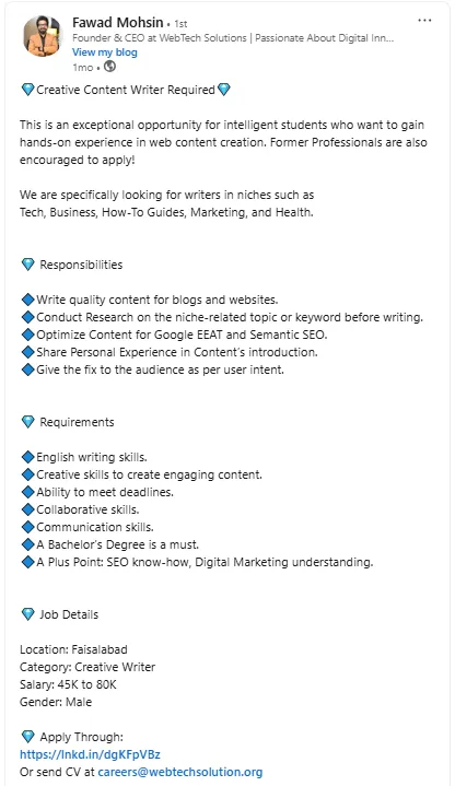 Job Post Example
