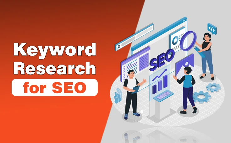 Keyword Research for SEO illustration with SEO analytics and digital marketing elements