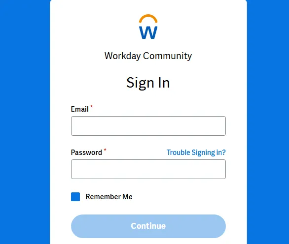 Logging into the Workday Community - A screenshot of Workday community sign in page to login in workday community.