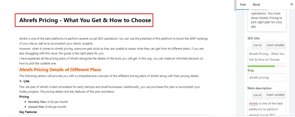 Main Title - For SEO Friendly Content Writing Tips