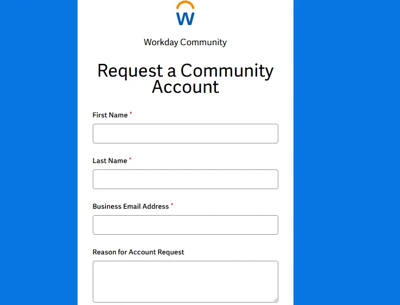 Requesting a workday Community Account - A screenshot of workday community sign in page 