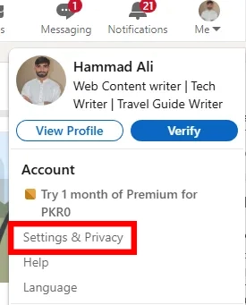 Select the “Settings and Privacy” option, as it is where you control your visibility.
