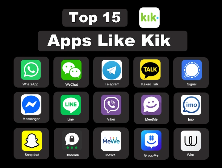 Top 15 Apps Like Kik - A picture containing 15 logos of apps like Kik 
