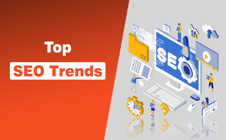 Top SEO trends illustration with SEO optimization and digital marketing elements