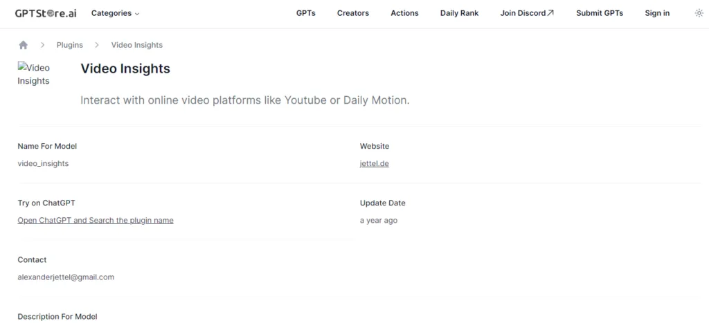 Video Insights Plugin