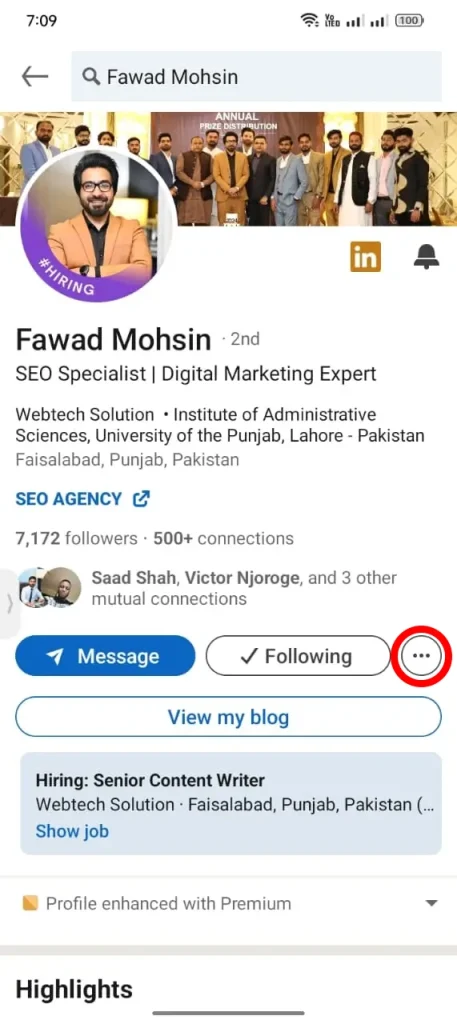 Click on the "More(…)" button below their profile picture