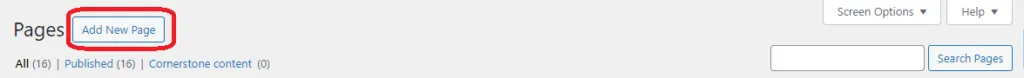 WP dashboard