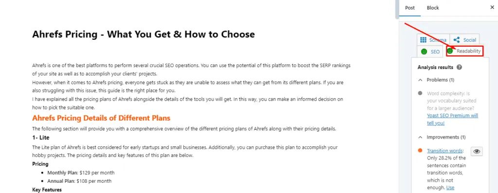 Yoast Seo in Dashboard. 