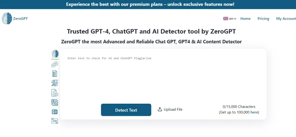 ZeroGPT website screenshot