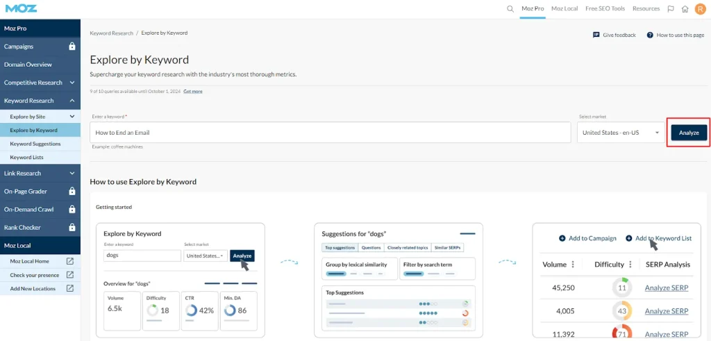 Check keyword insights
