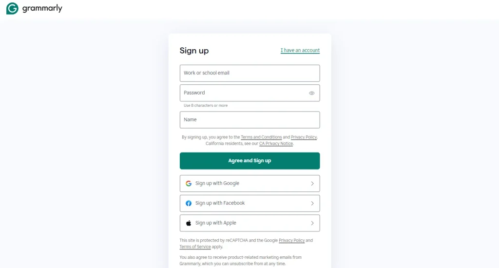 choose between sign up methods