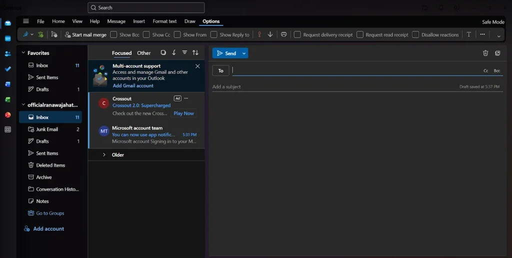 click on the Options tab