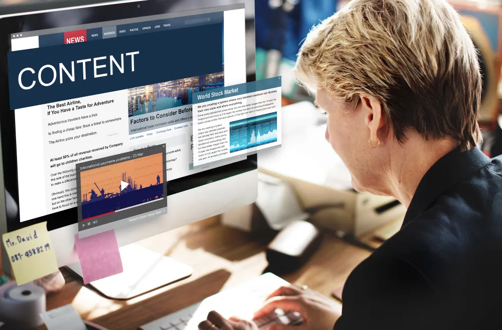 A person exploring content types on a computer