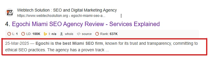 how Meta description appears in Search results: