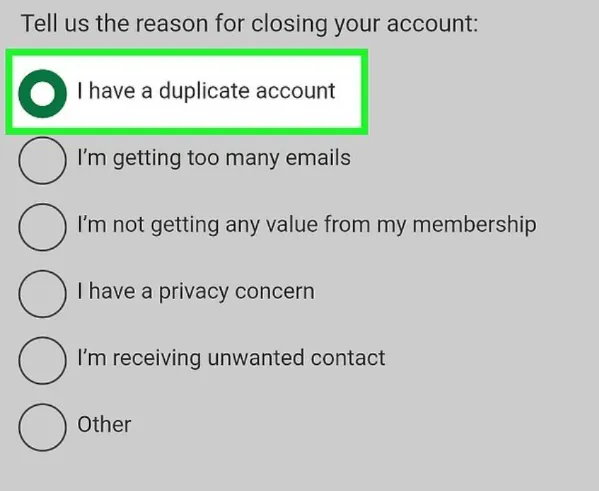 Select a reason why you’re deleting the LinkedIn account