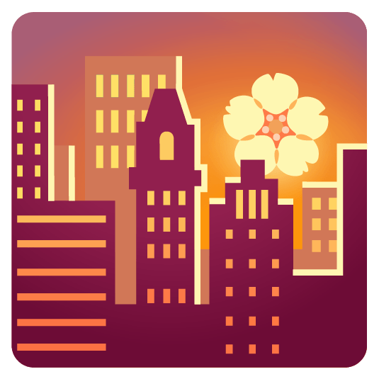 city sunrise cherry blossom
