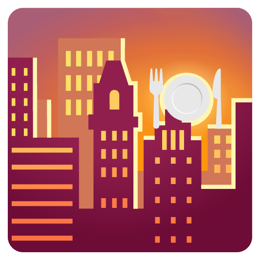 city sunrise knife fork plate