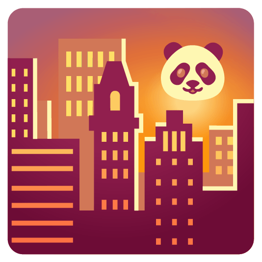city sunrise panda face