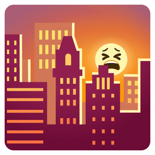 city sunrise tired face