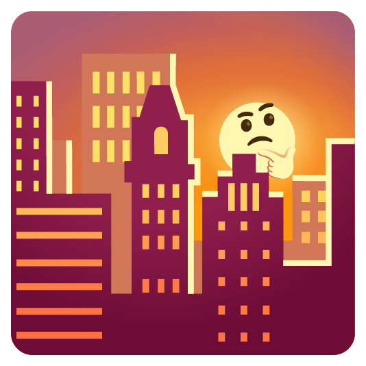 city sunrise thinking face