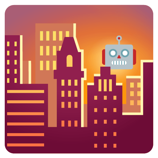 city sunrise robot face