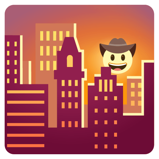city sunrise face with cowboy hat