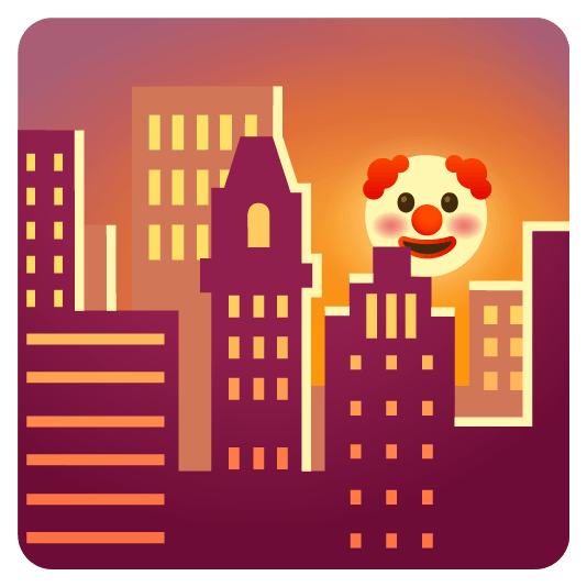 city sunrise clown face