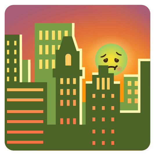 city sunrise nauseated face