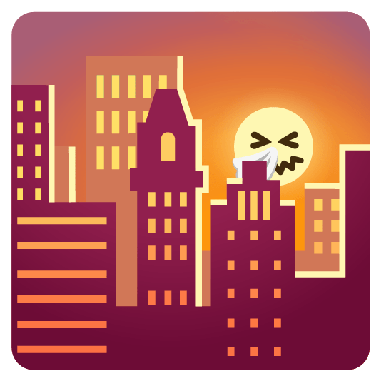 city sunrise sneezing face