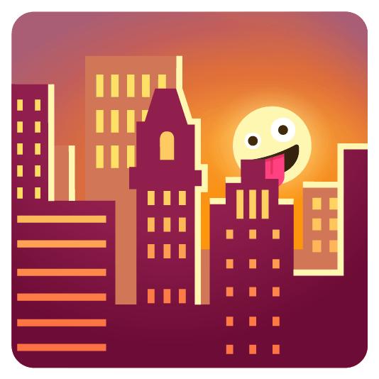 city sunrise zany face