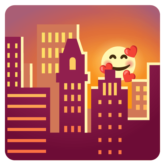 city sunrise smiling face with 3 hearts
