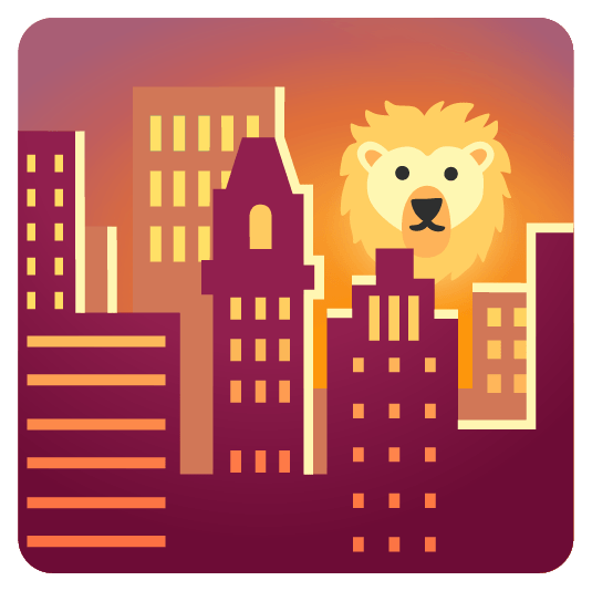 city sunrise lion face