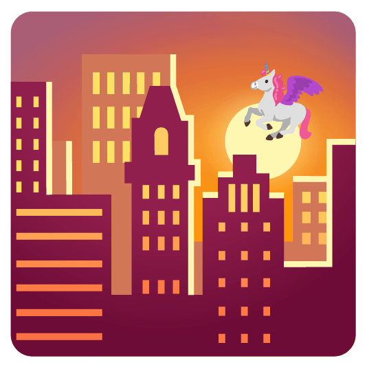 city sunrise unicorn face