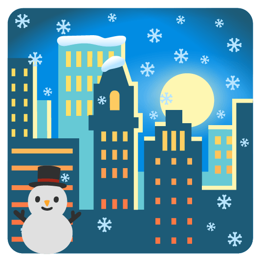 city sunrise snowman without snow