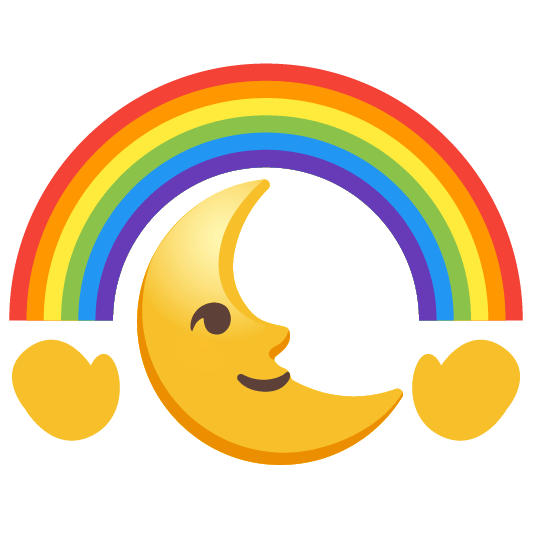 last quarter moon with face rainbow