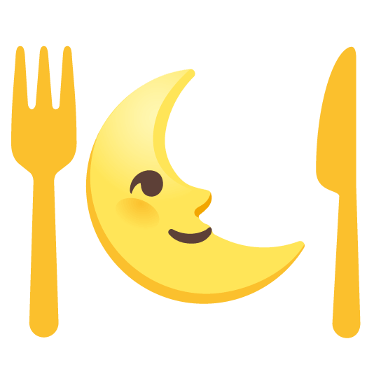 last quarter moon with face knife fork plate