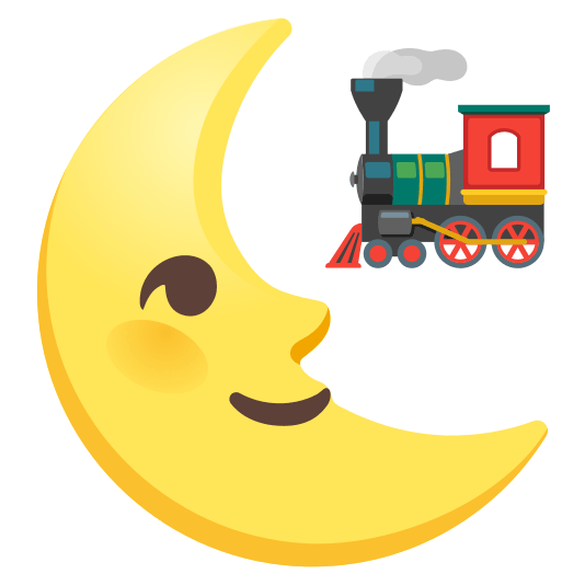 last quarter moon with face steam locomotive